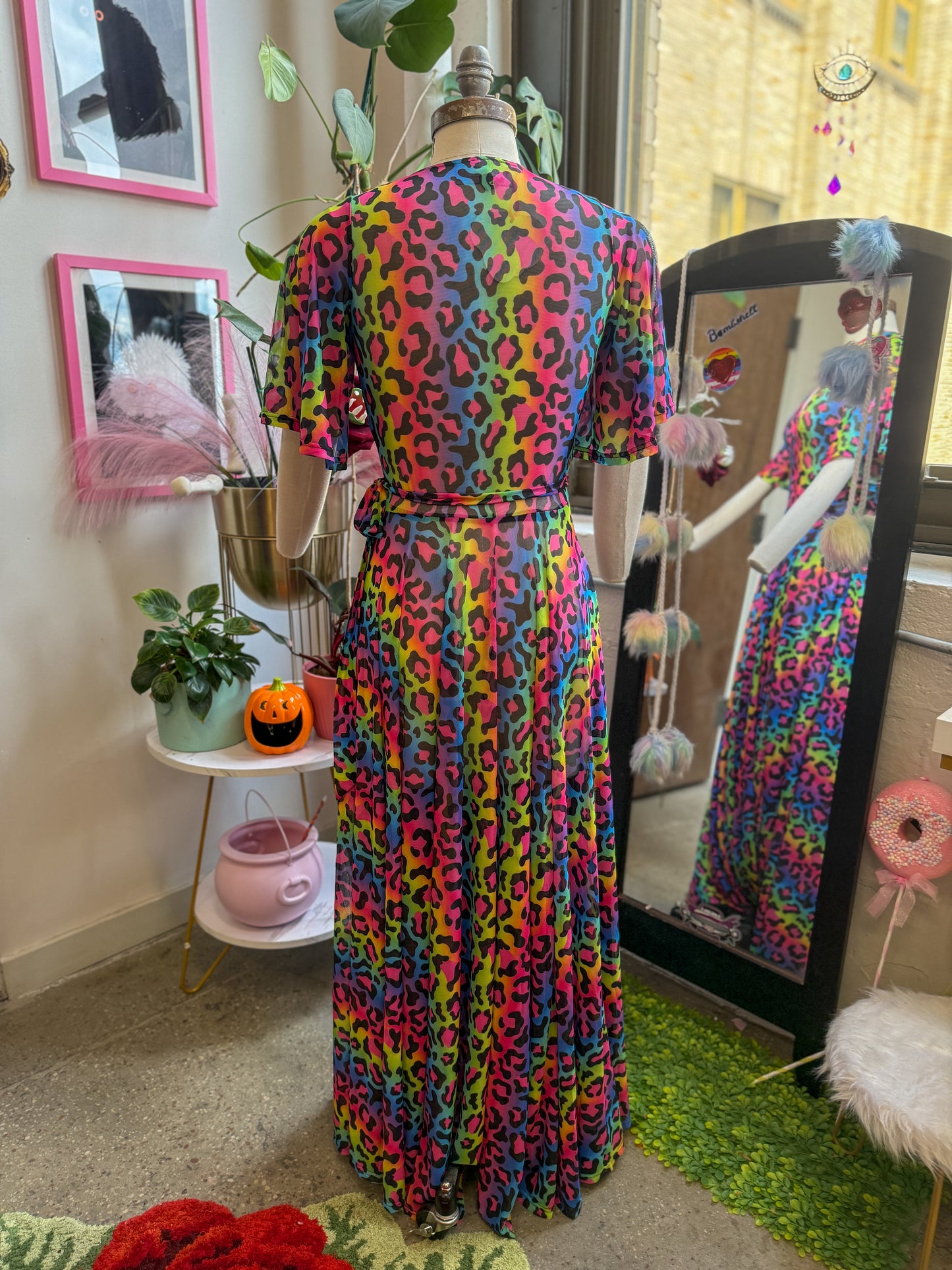 *PRE ORDER* Lydia Wrap Dress in Rainbow Leopard Mesh