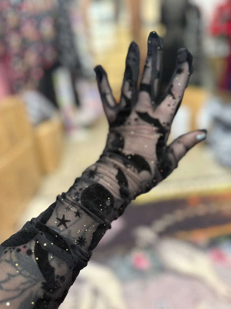 Queen of Halloween Flocked Mesh Gloves