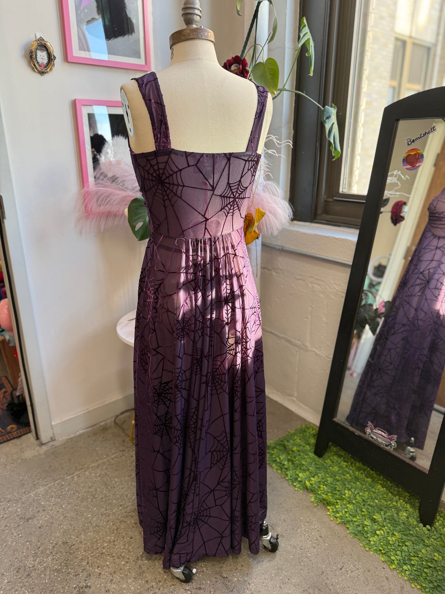 Siren Dress in Violet Spiderweb Burnout Mesh
