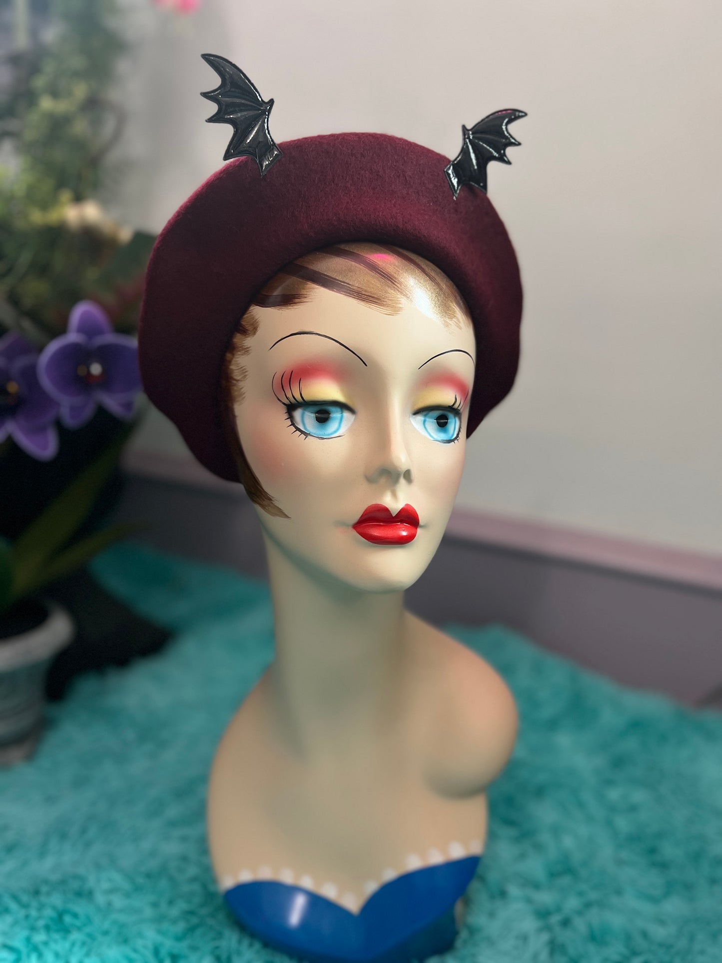 Burgundy Wool Felt Batty Beret from Blessed By Lilith