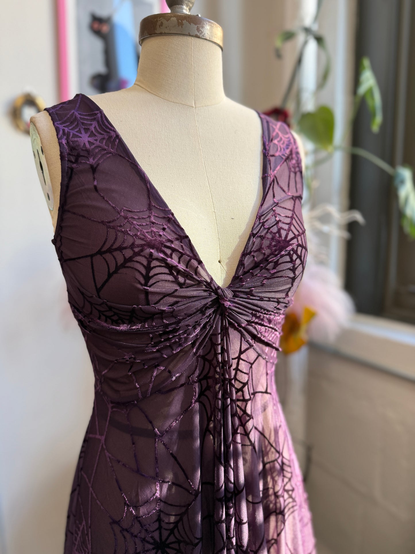 Siren Dress in Violet Spiderweb Burnout Mesh