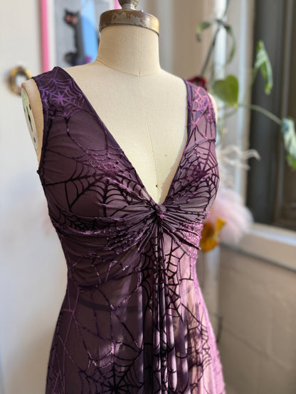 Siren Dress in Violet Spiderweb Burnout Mesh