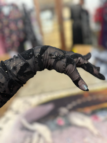 Queen of Halloween Flocked Mesh Gloves