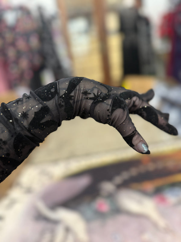 Queen of Halloween Flocked Mesh Gloves
