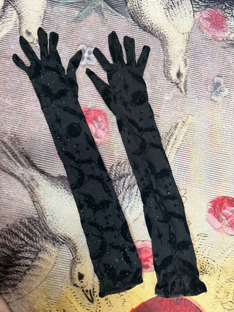 Queen of Halloween Flocked Mesh Gloves