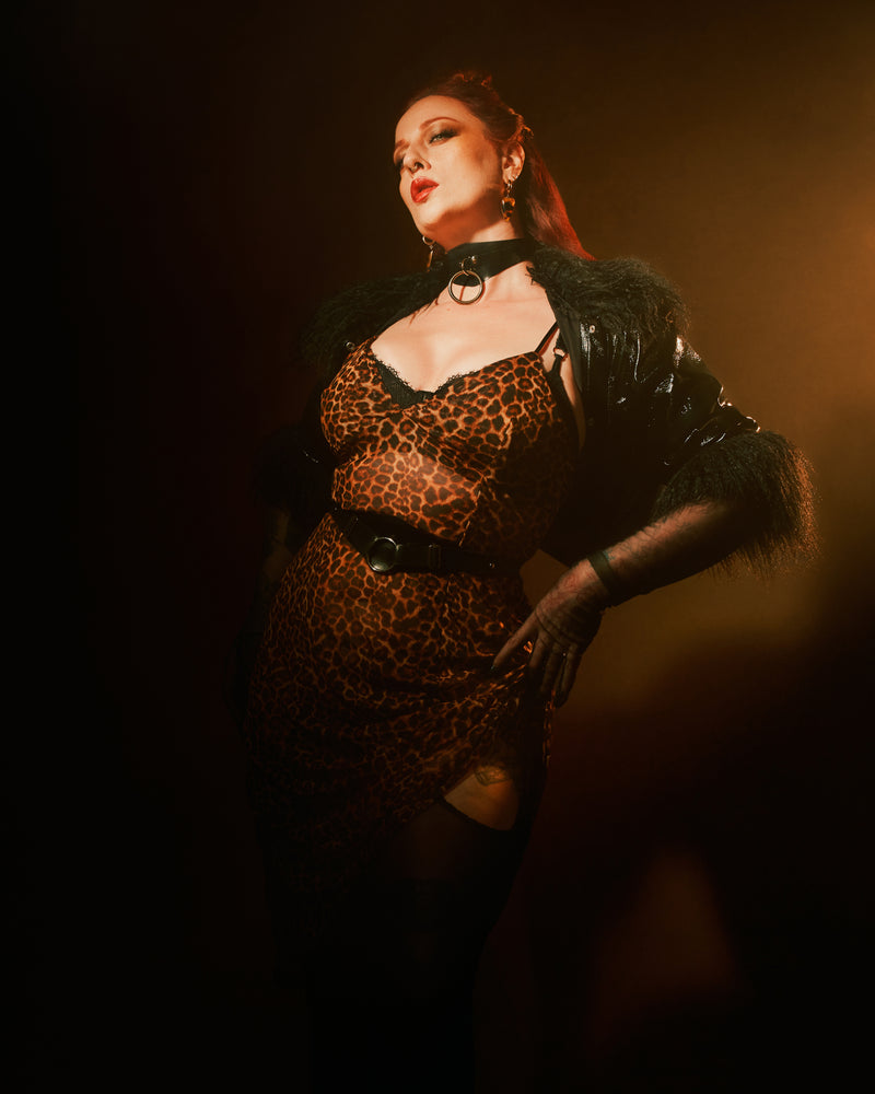 Lydia Midi Slip Dress in Leopard Mesh