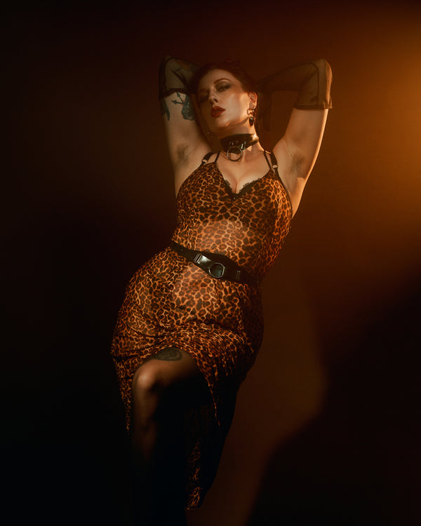 Lydia Midi Slip Dress in Leopard Mesh