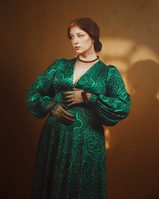 *PRE ORDER* Raquel Maxi Dress with Bishop Sleeves in Malachite Kaleidoscope Print