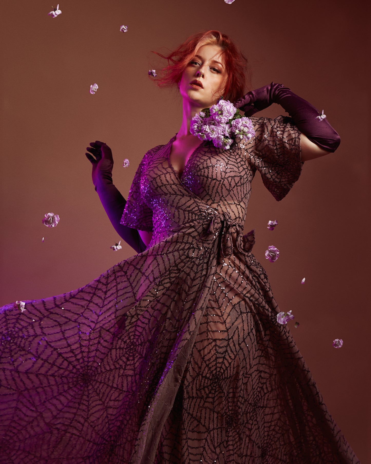 *PRE ORDER* Lydia Dress in Mauve Sequin Spiderwebs