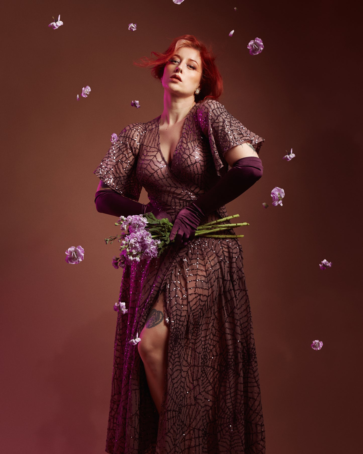 *PRE ORDER* Lydia Dress in Mauve Sequin Spiderwebs
