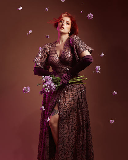 *PRE ORDER* Lydia Dress in Mauve Sequin Spiderwebs