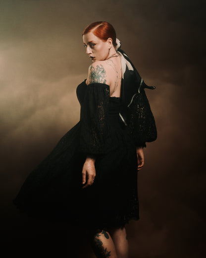*PRE ORDER* Catherine Off-Shoulder Dress in Black Lace