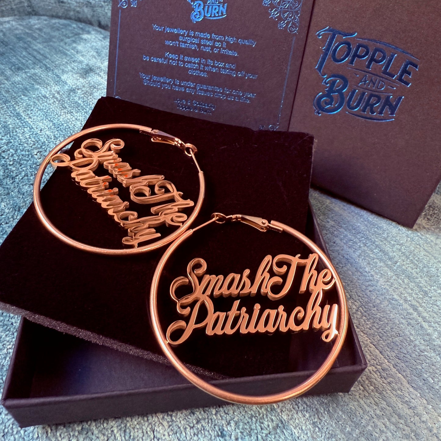 Smash the Patriarchy Hoops by Topple and Burn