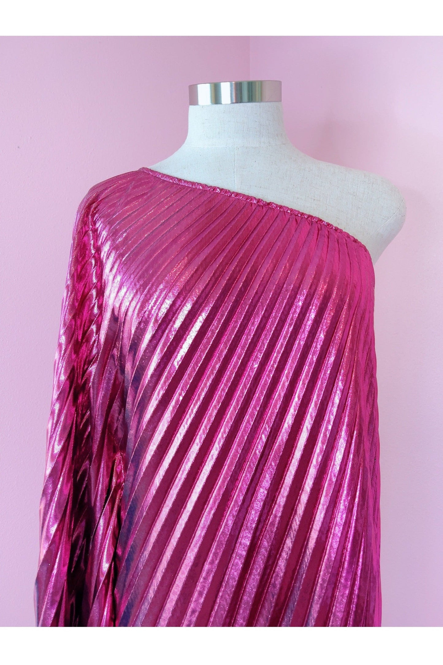 Audrey K Designs Vibrant Pink Metallic One Shoulder Designer Dress