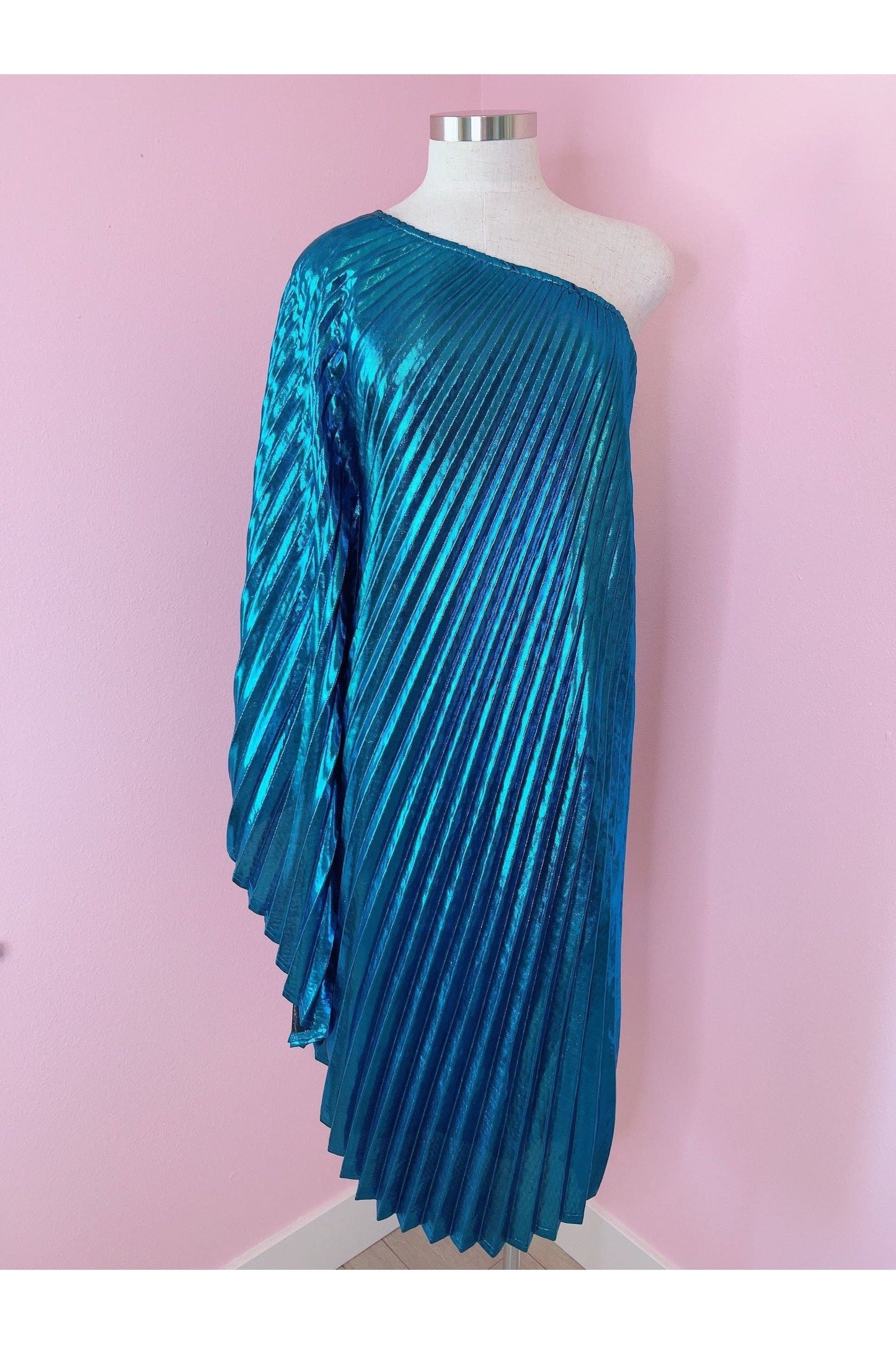Audrey K Designs Vibrant Blue Metallic One Shoulder Designer Dress