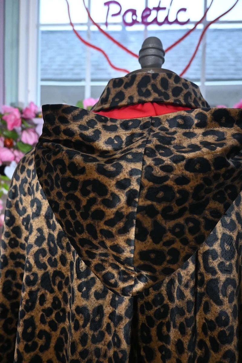 WAX POETIC FLORENCE HOODED CAPE IN LEOPARD VELVET