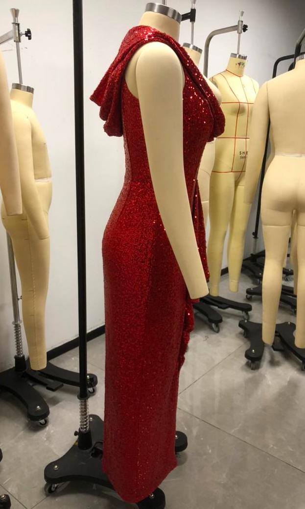 Cairo Sunset Hooded Dress Red Sequin by Elle Rebel