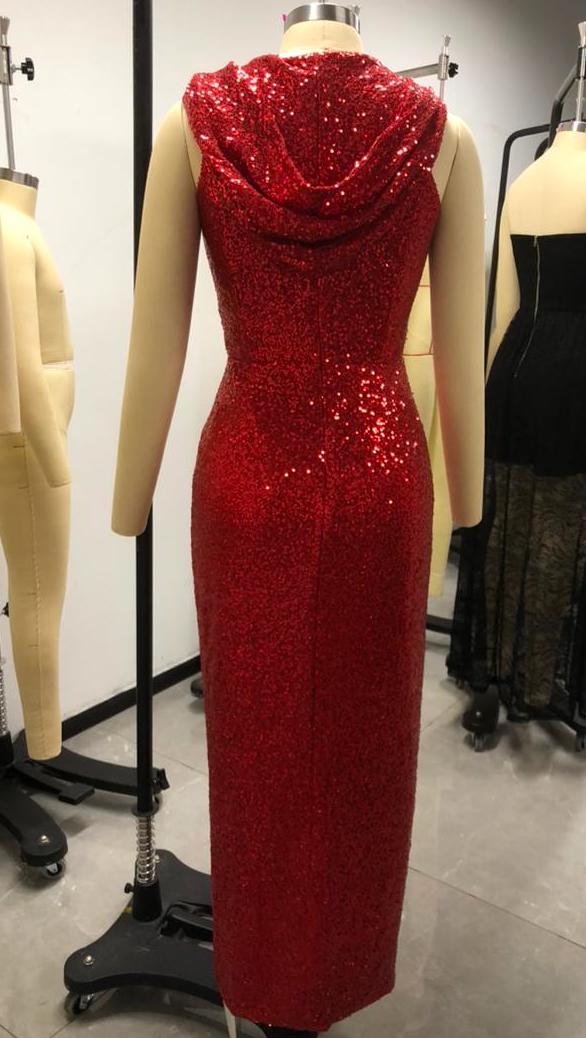 Cairo Sunset Hooded Dress Red Sequin by Elle Rebel