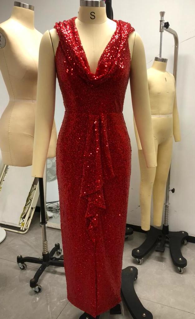 Cairo Sunset Hooded Dress Red Sequin by Elle Rebel