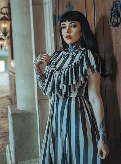 Mina Dress in Striped Mesh