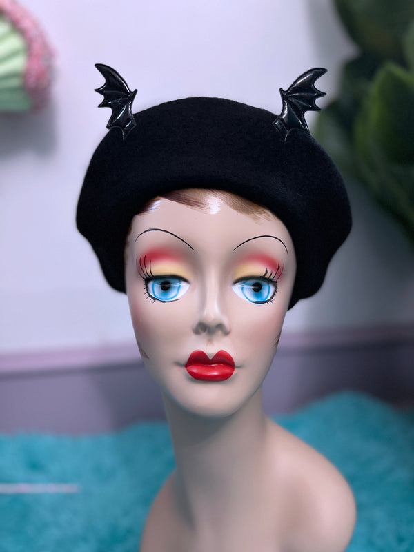 Black Wool Felt Batty Beret from Blessed By Lilith