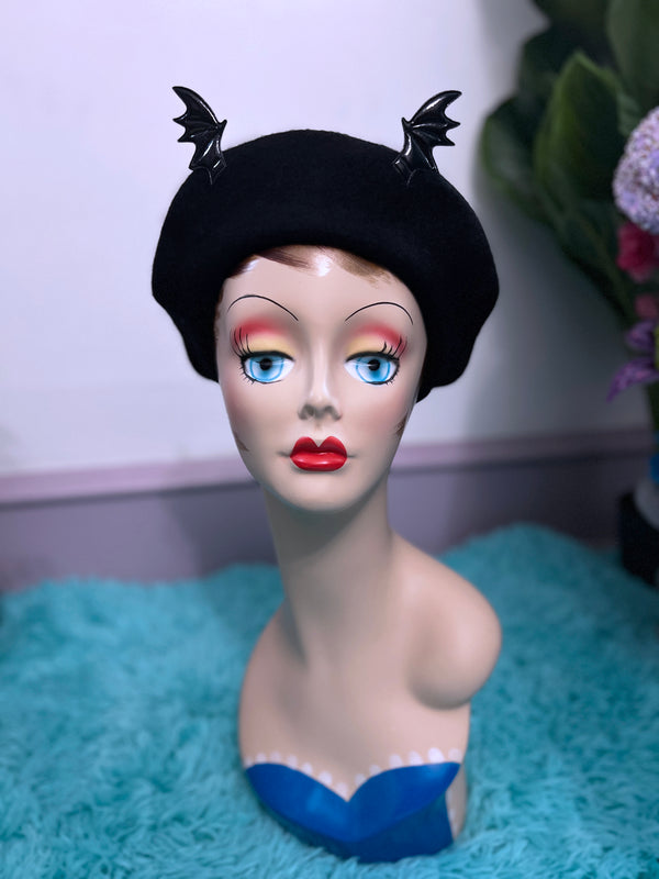 Black Wool Felt Batty Beret from Blessed By Lilith