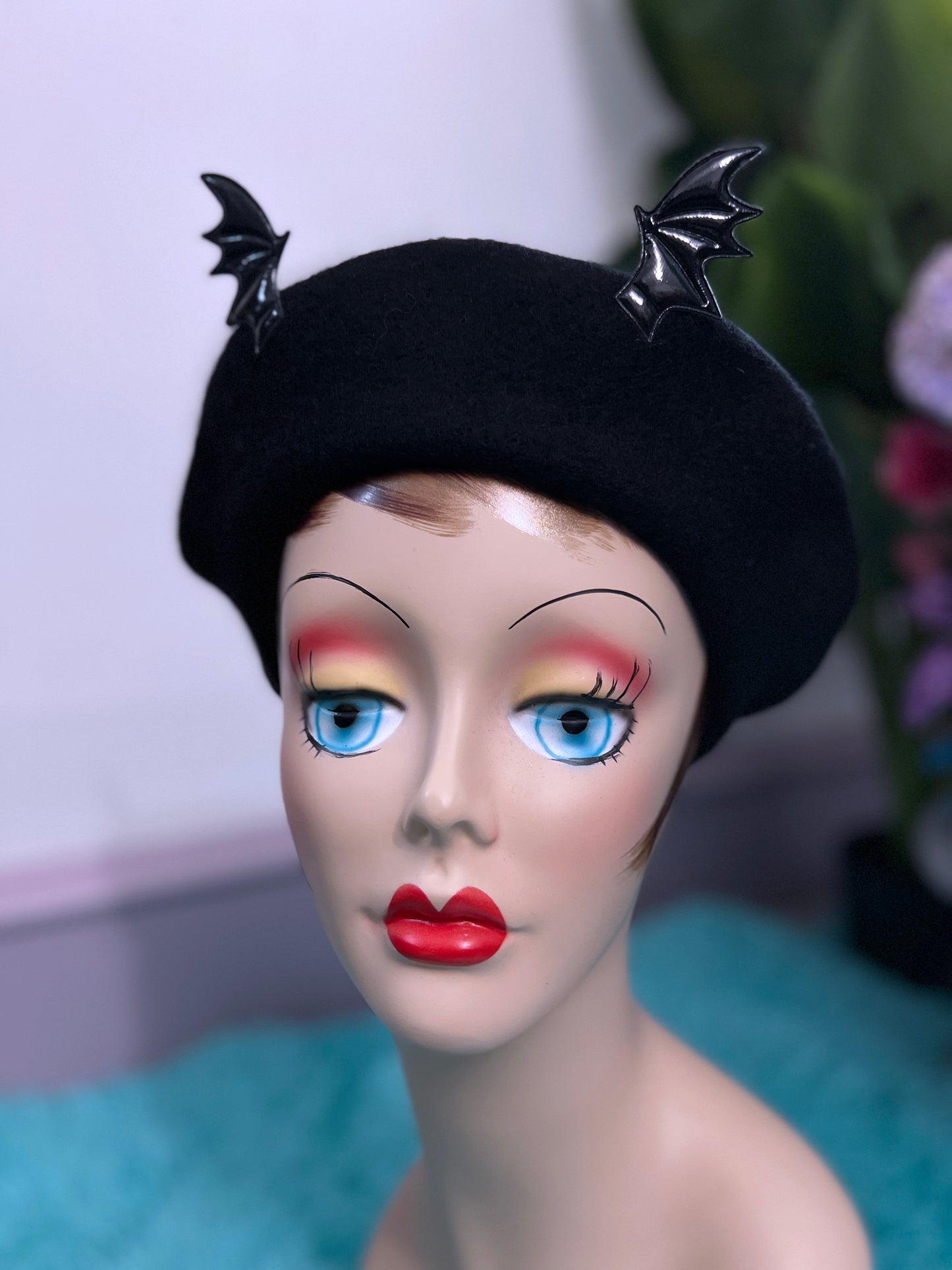 Black Wool Felt Batty Beret from Blessed By Lilith