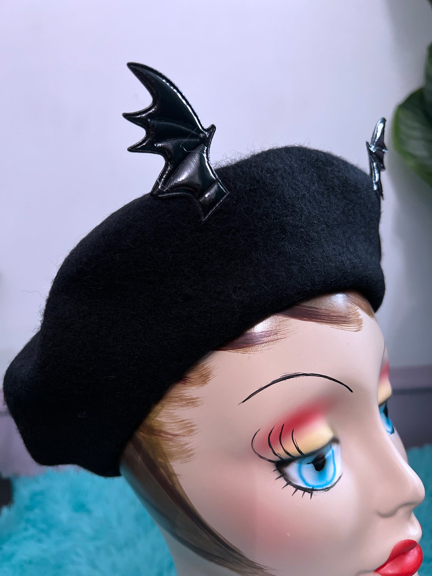 Black Wool Felt Batty Beret from Blessed By Lilith
