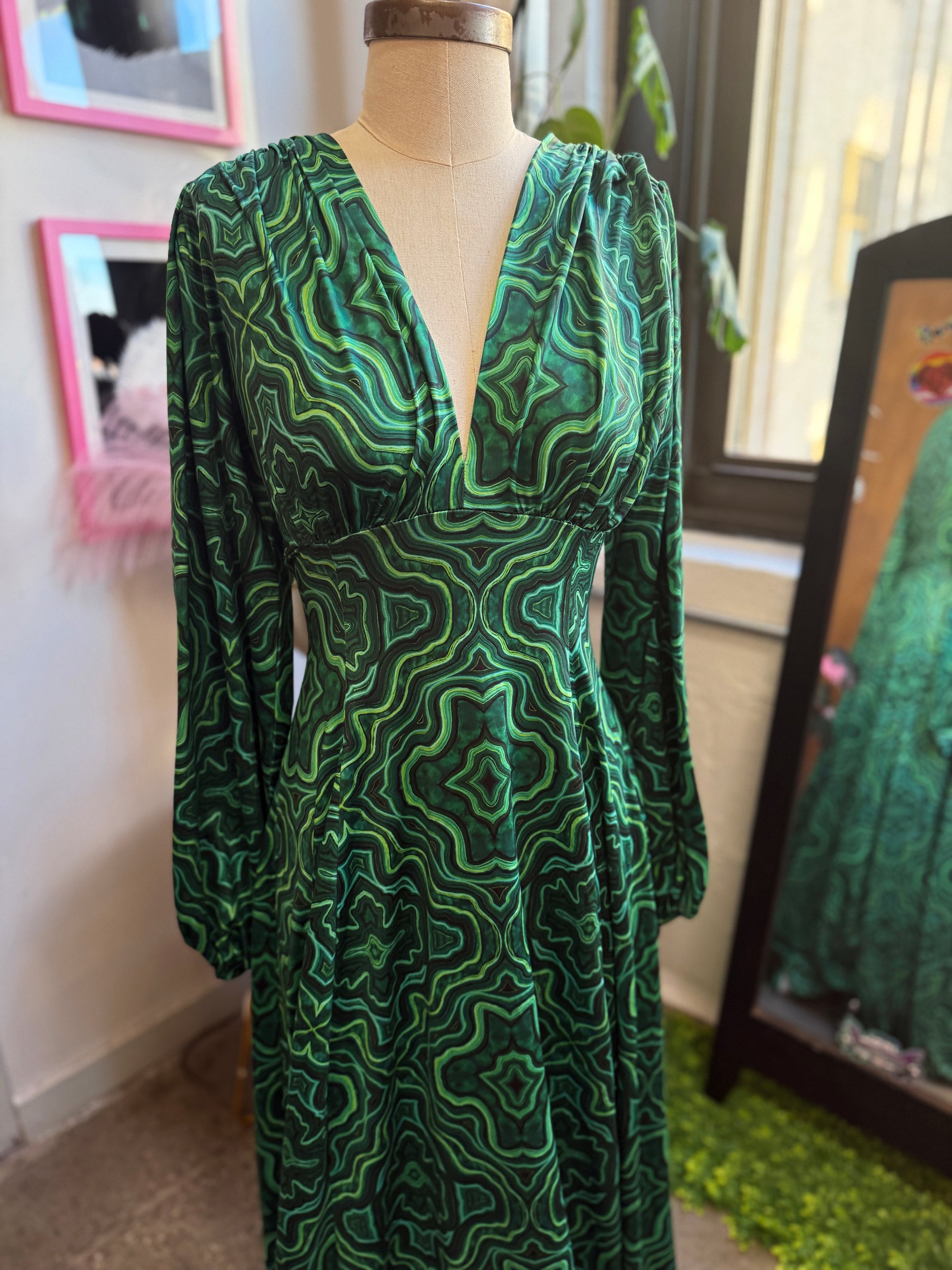 *PRE ORDER* Raquel Maxi Dress with Bishop Sleeves in Malachite Kaleidoscope Print 3XL *PRE ORDER* Raquel Maxi Dress with Bishop Sleeves in Malachite Kaleidoscope Print 3XL