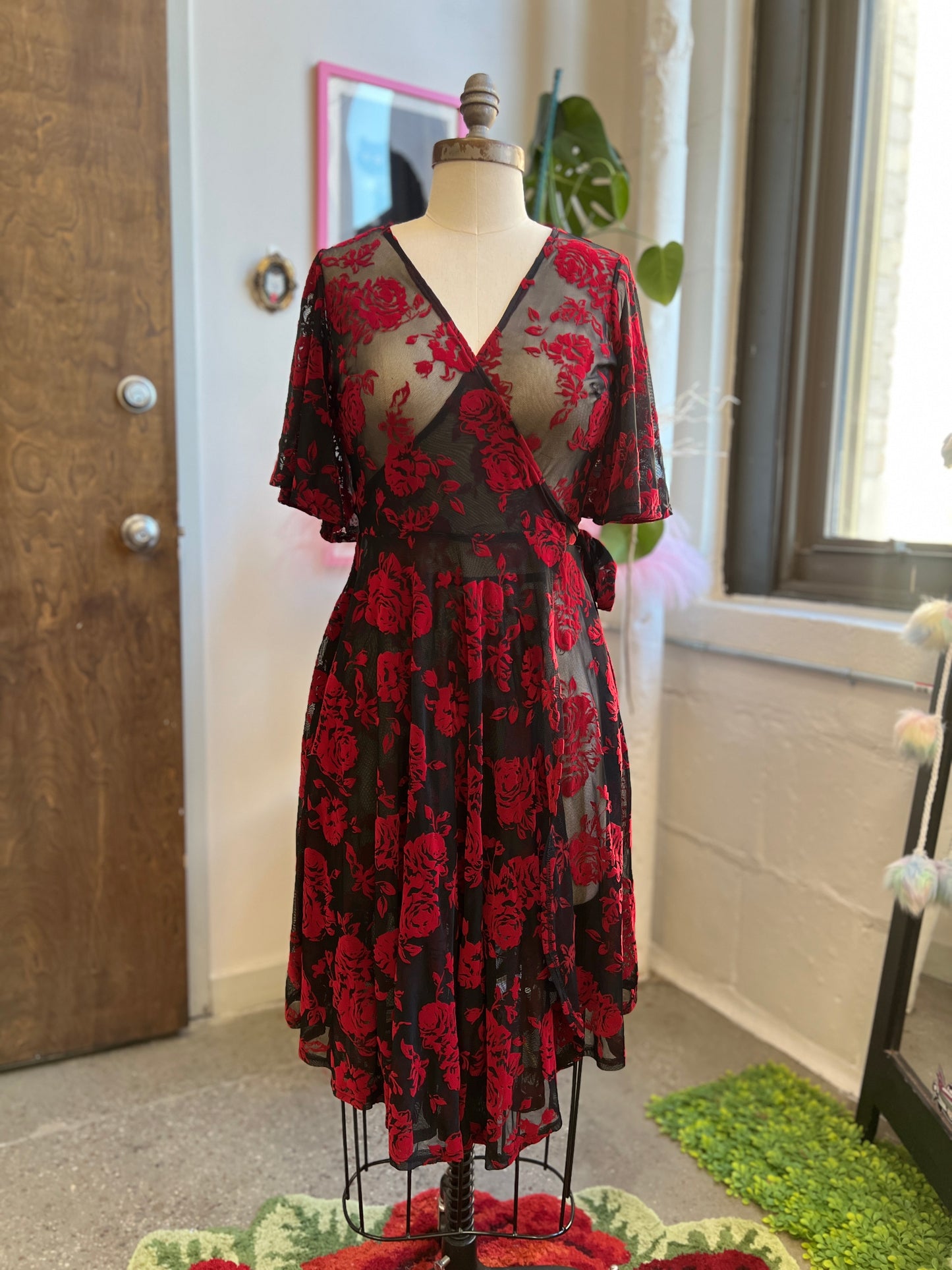 *PRE ORDER* Aurora Wrap Dress in Flocked Red Roses