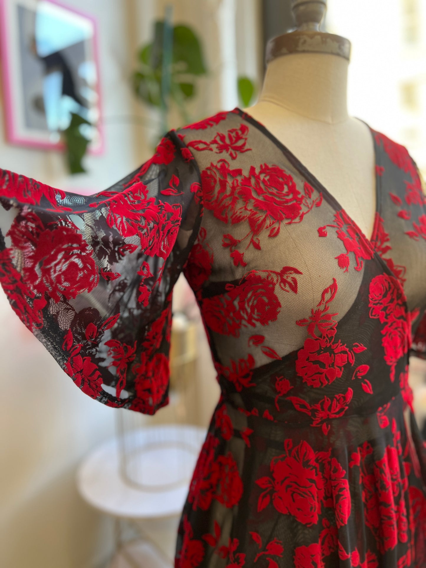 *PRE ORDER* Aurora Wrap Dress in Flocked Red Roses