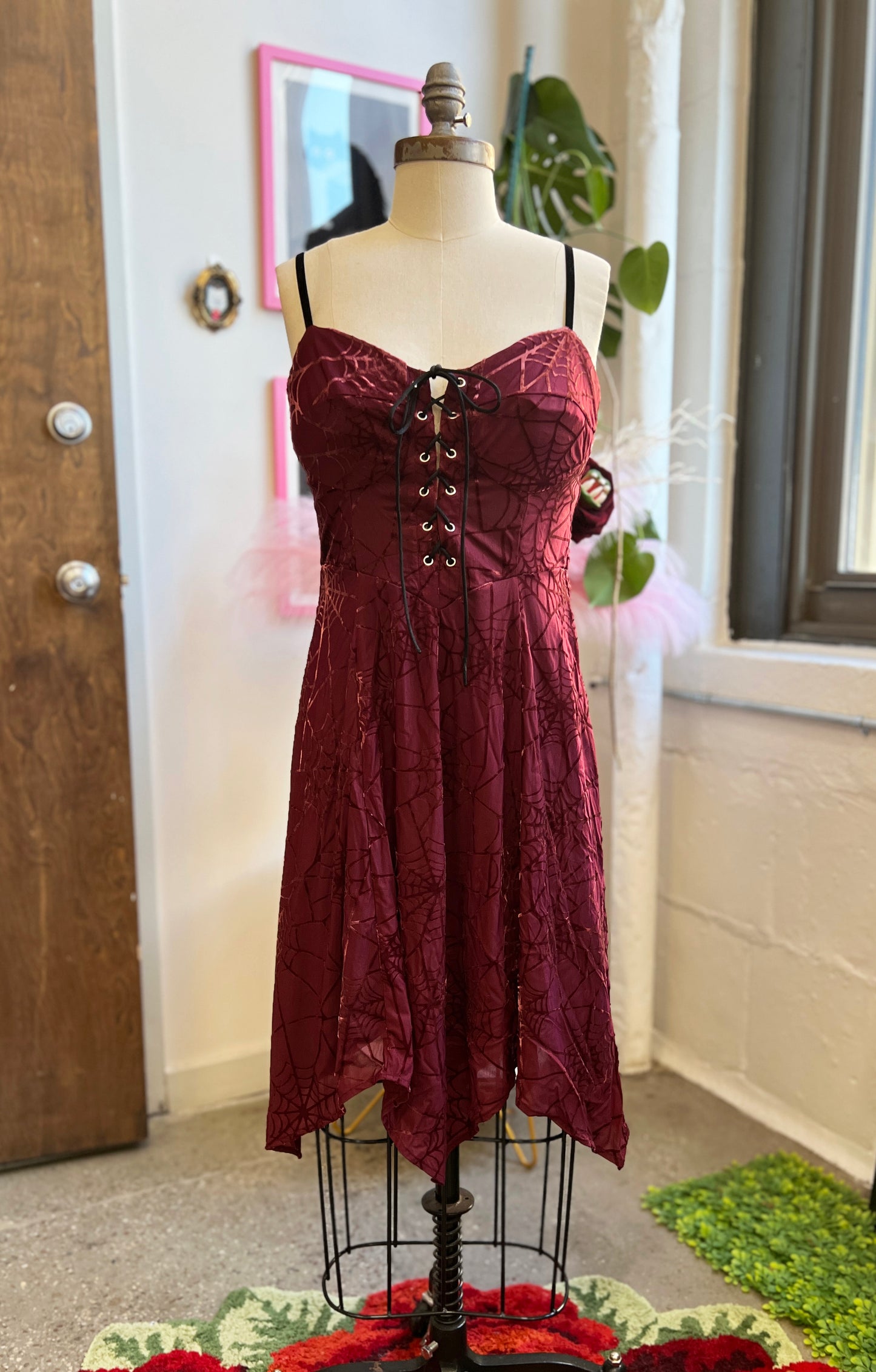 Willow Mini Dress in Burgundy Spiderweb