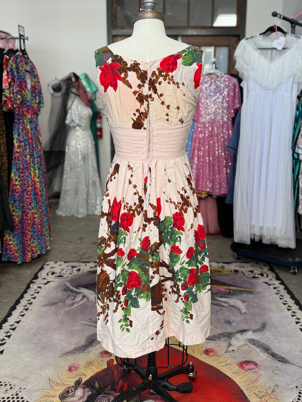 Vintage Woodsy Floral Cotton Dress S/M