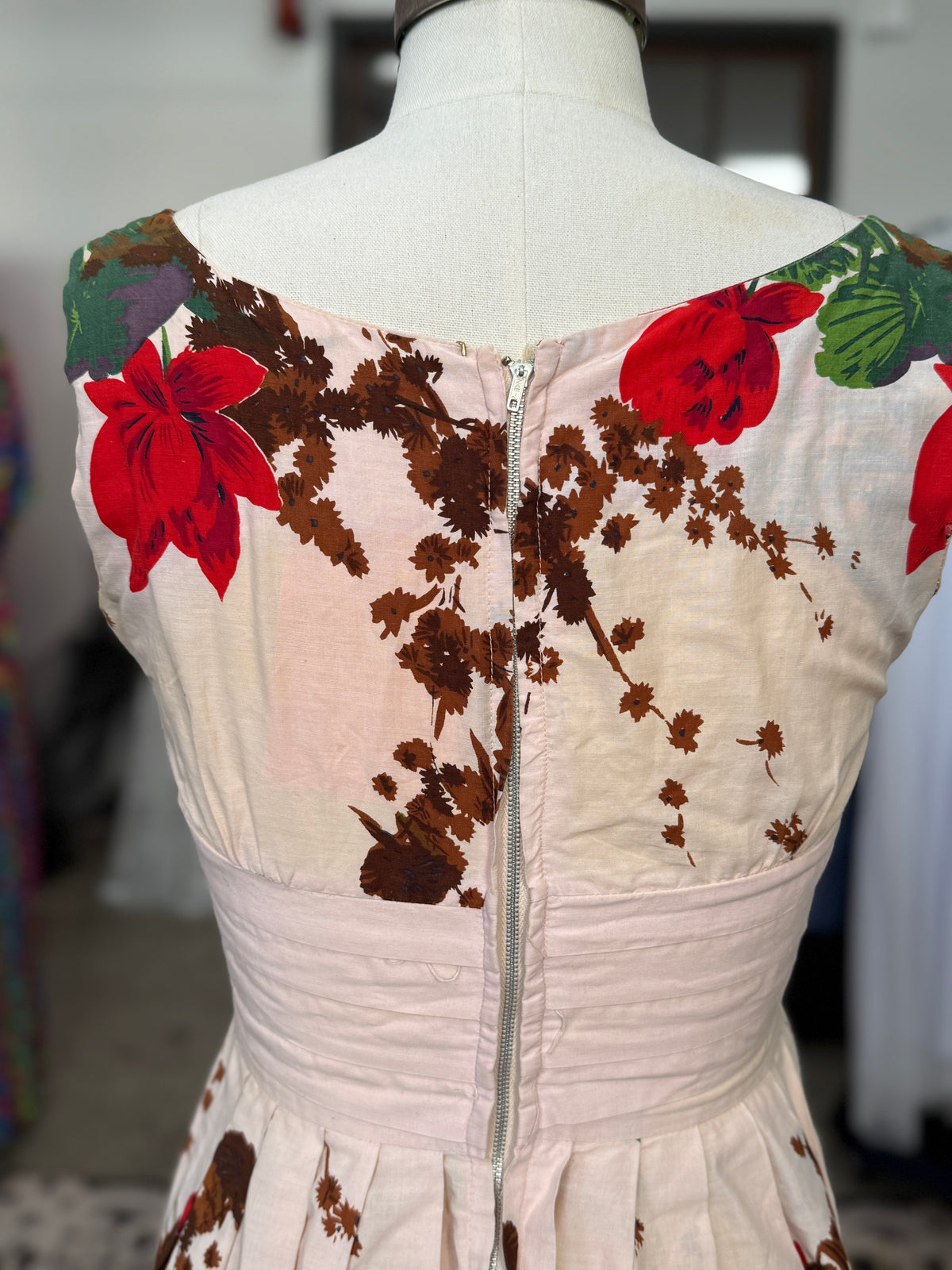 Vintage Woodsy Floral Cotton Dress S/M