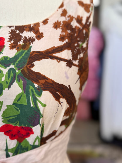 Vintage Woodsy Floral Cotton Dress S/M