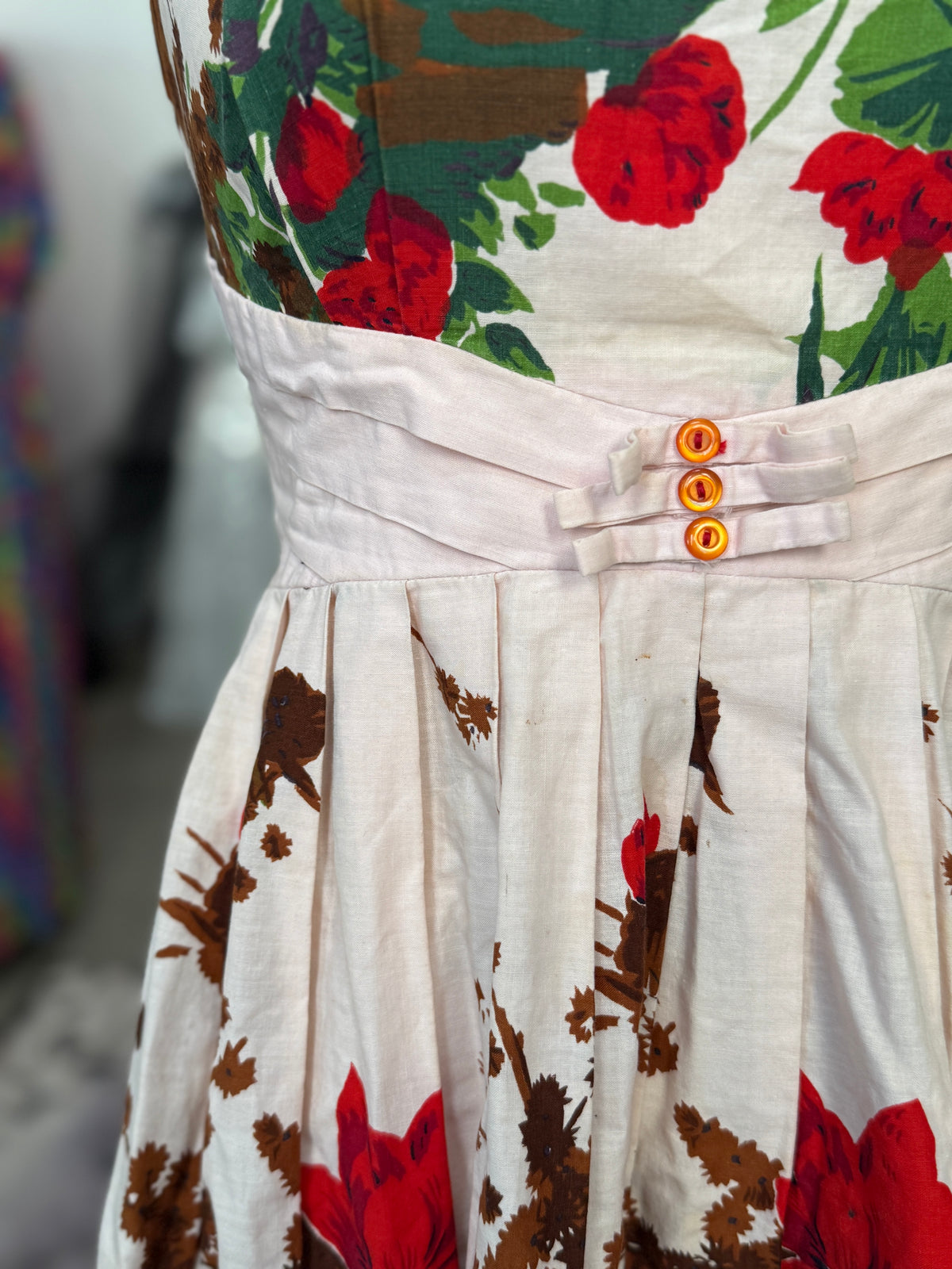 Vintage Woodsy Floral Cotton Dress S/M