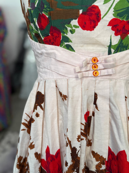 Vintage Woodsy Floral Cotton Dress S/M