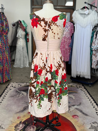 Vintage Woodsy Floral Cotton Dress S/M