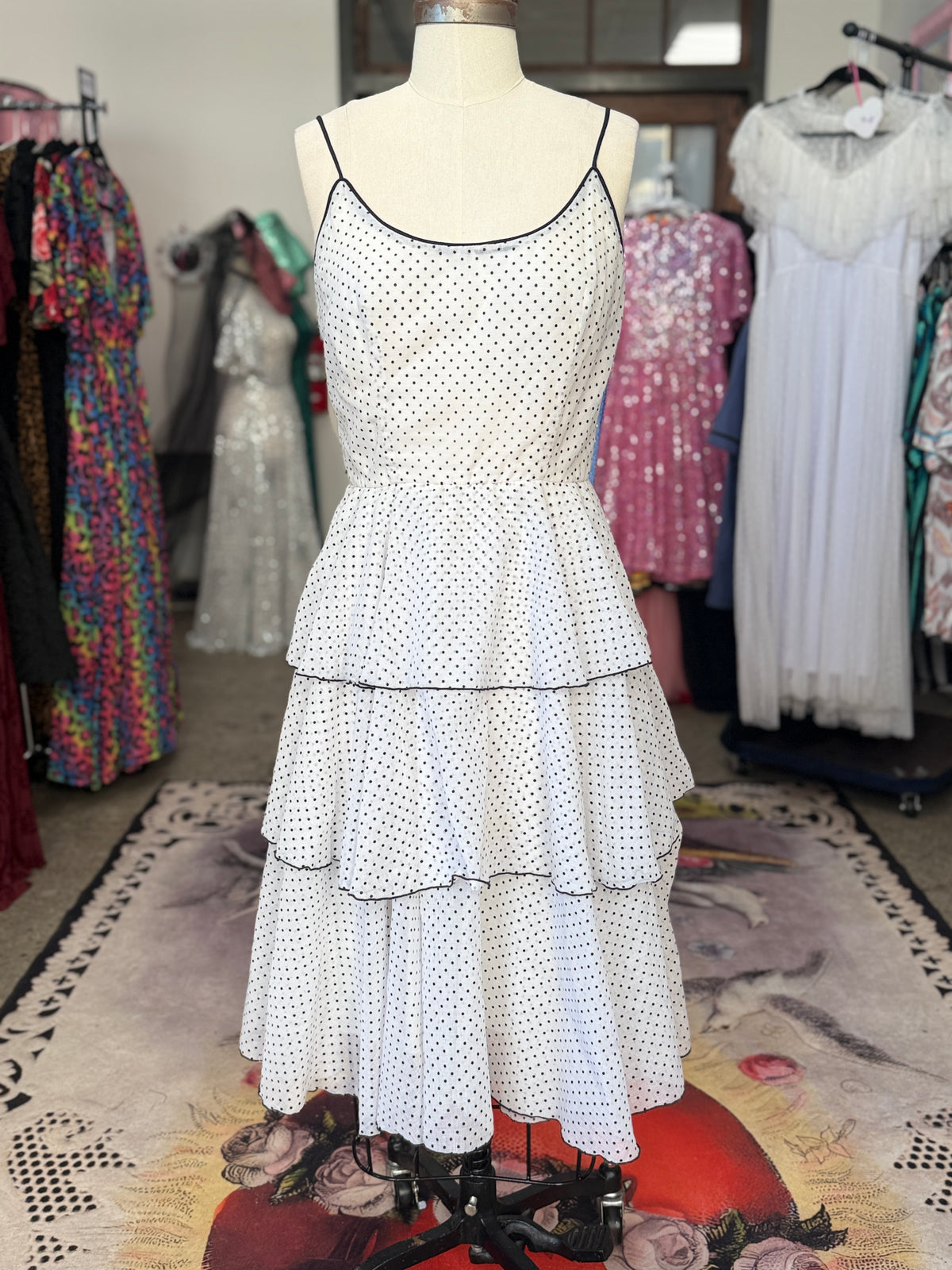 Vintage Cotton Polka Dot Tiered Dress M