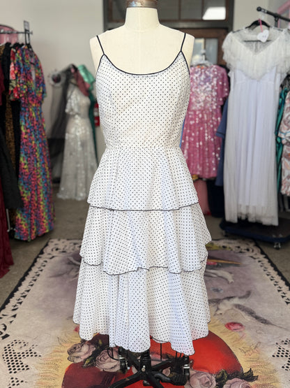 Vintage Cotton Polka Dot Tiered Dress M