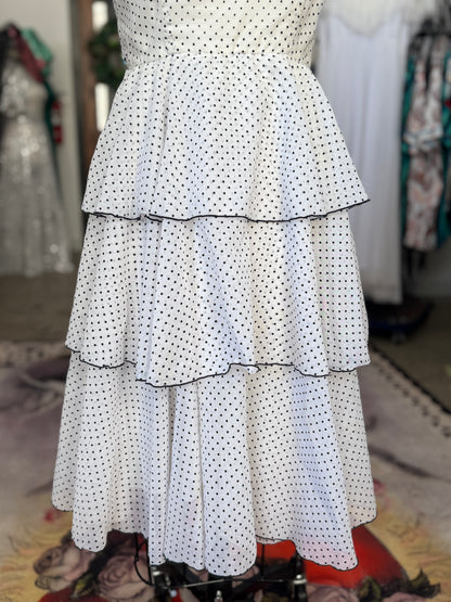 Vintage Cotton Polka Dot Tiered Dress M