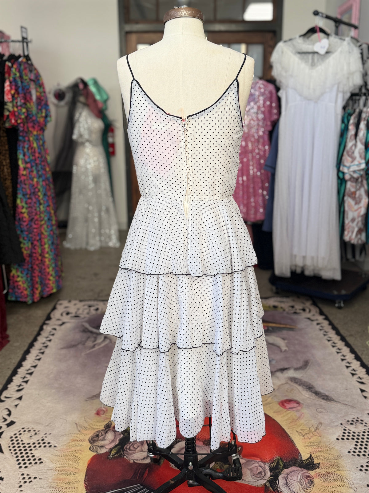 Vintage Cotton Polka Dot Tiered Dress M