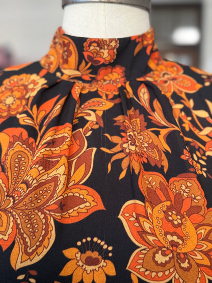 Vintage Mixed Print Foliage Mini Dress with Sleeves L/XL