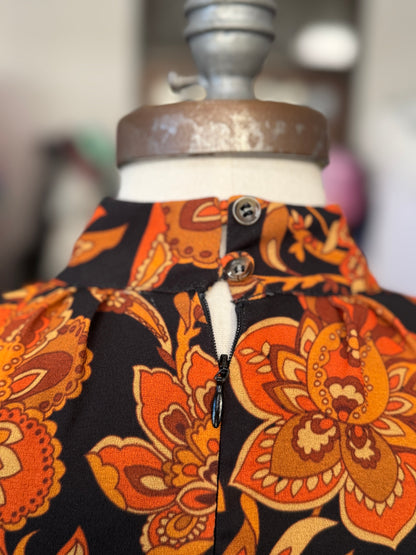 Vintage Mixed Print Foliage Mini Dress with Sleeves L/XL