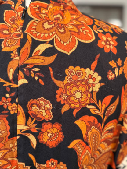 Vintage Mixed Print Foliage Mini Dress with Sleeves L/XL