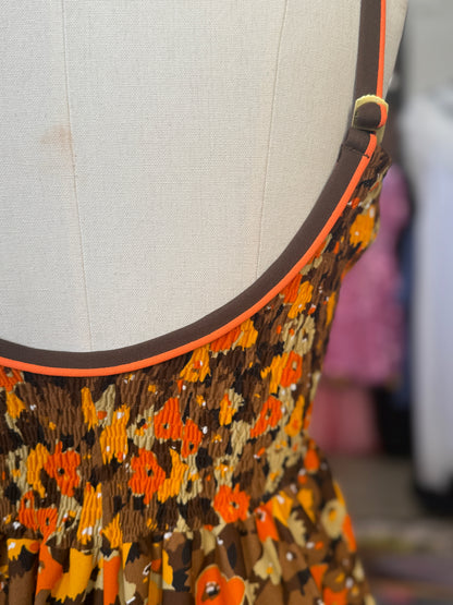 Vintage Fall Geometric Floral Swing Dress with Built In Bra S/M/L