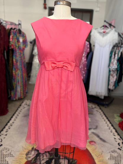 Vintage Pink Bow 60's Chiffon Dress S/M