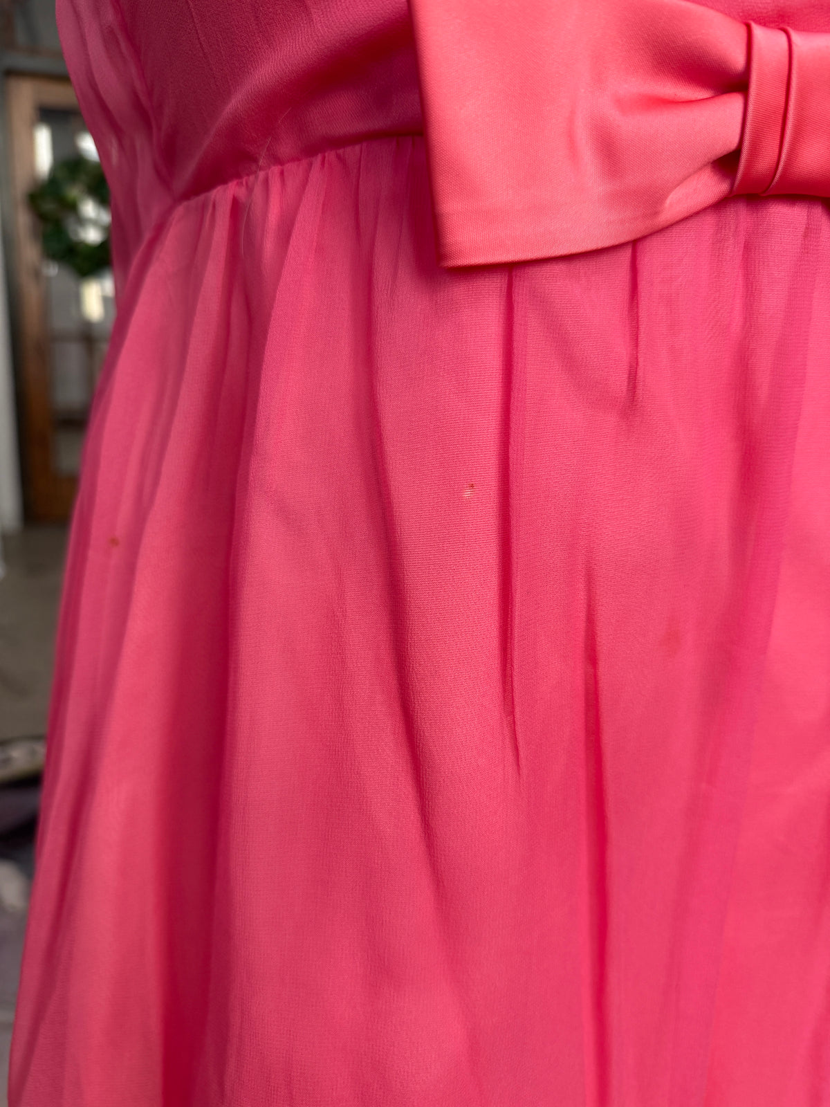 Vintage Pink Bow 60's Chiffon Dress S/M