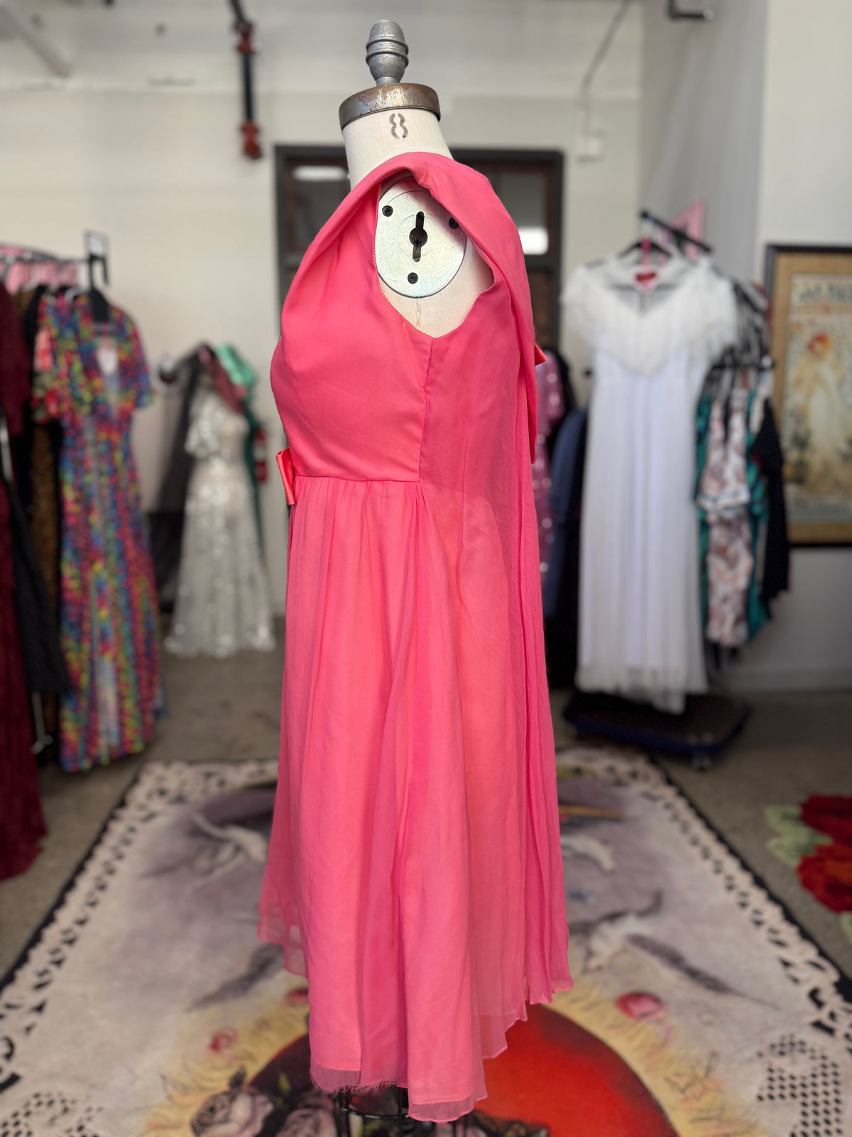 Vintage Pink Bow 60's Chiffon Dress S/M