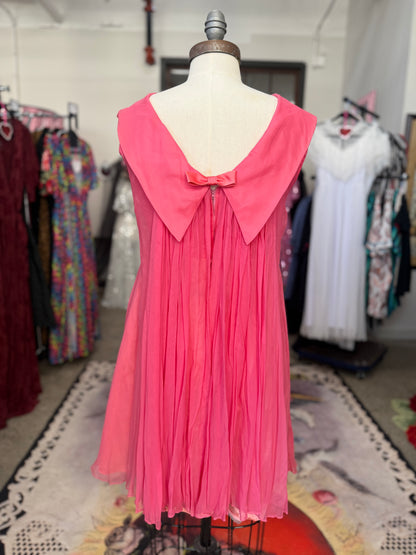 Vintage Pink Bow 60's Chiffon Dress S/M